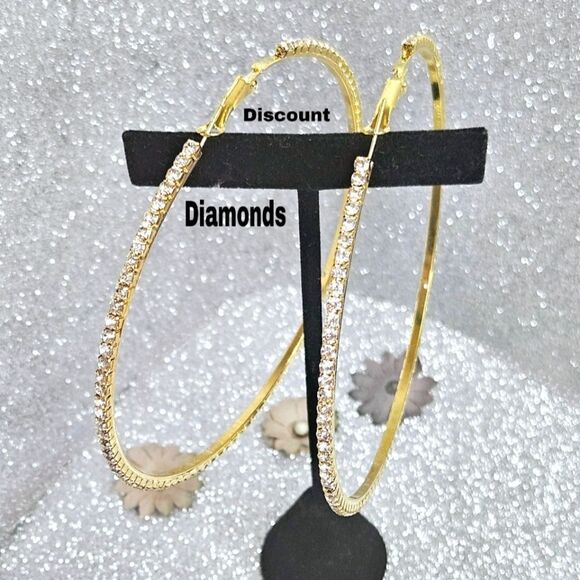 White Baguette Diamond 14K Gold Hoop Earrings 925 Silver - Picture 5 of 14